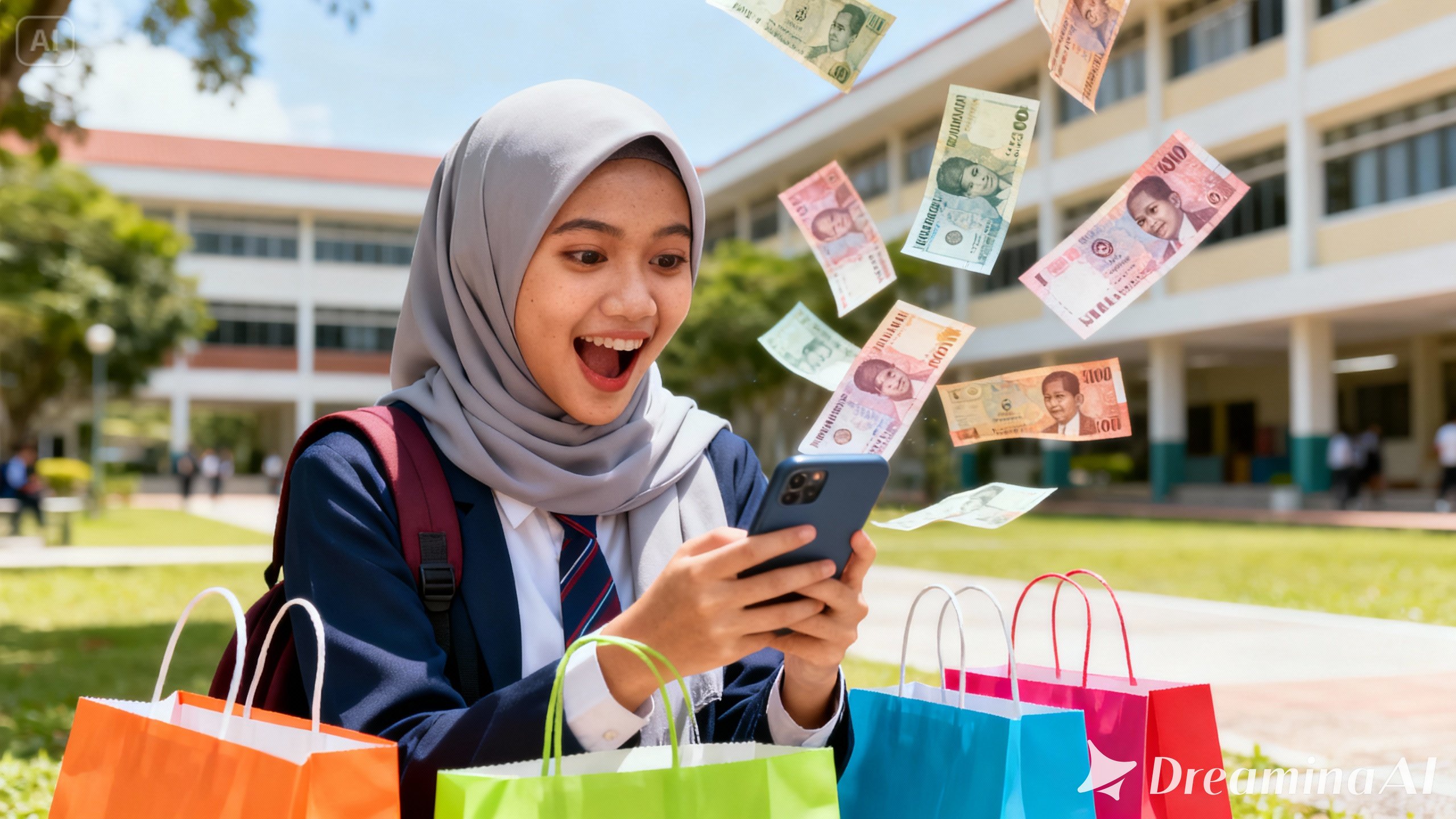 Mahasiswa sedang mengelola bisnis jastip di kamar kos dengan laptop dan smartphone