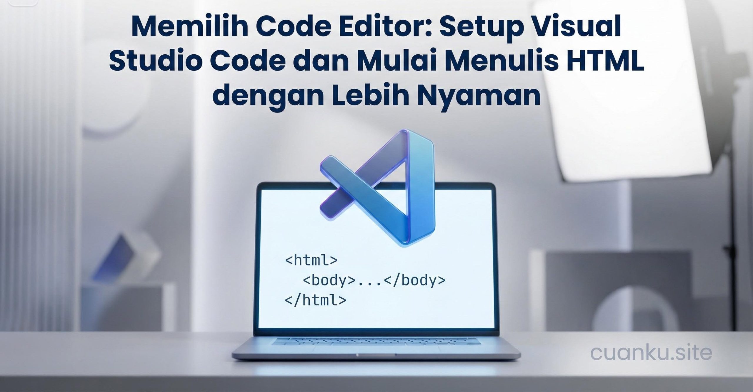 Tampilan code editor HTML di Visual Studio Code saat menulis file index.html untuk belajar HTML